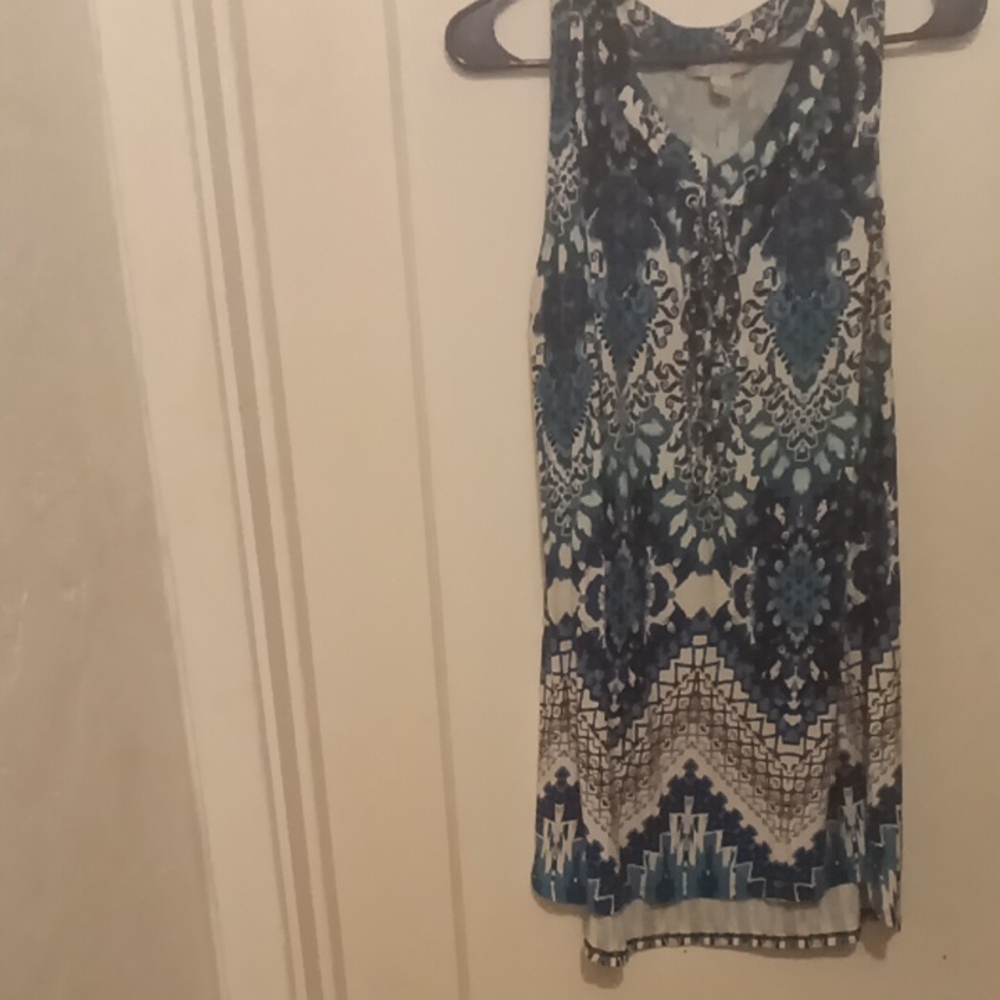Blue Patterned Sleeveless Top